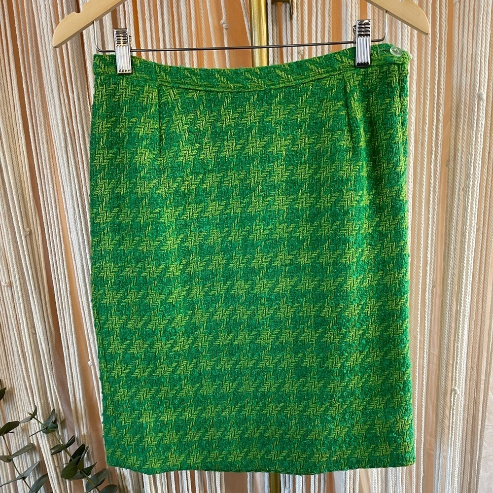Vintage Green and Yellow Houndstooth Skirt handmade